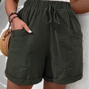 Plus Size Knot Front Shorts with High Waist, Wide-Leg Fit and Pockets