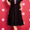 Plus Size Casual Midi Dress – Leopard Patchwork V-Neck Puff Sleeve A-Line Dress