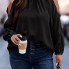 Plus Size Black Stand Collar Blouse with Long Sleeves and Loose Fit