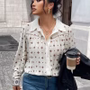 Plus Size Printed Button Down Shirt with Turn-Down Collar and Long Sleeves