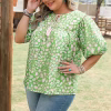 Plus Size Leopard Print Blouse with Puff Sleeves and Tassel Tie Neck
