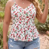 Plus Size Cherry Print Cami Top with V-Neck and Sleeveless Design
