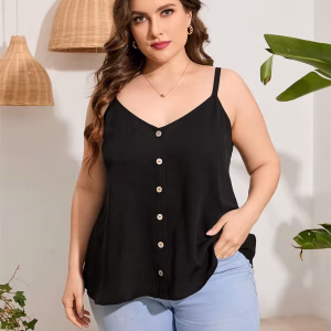 Plus Size Button Front Cami Top with V-Neck and Sleeveless Design