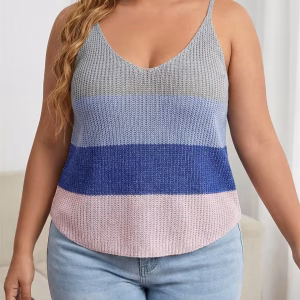 Plus Size Color Block Cami Top with V-Neck and Sleeveless Design