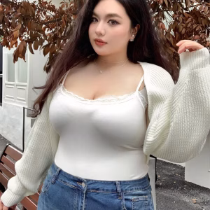 Plus Size Cropped Cardigan with Open Front and Long Sleeves