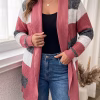 Plus Size Color Block Cardigan, Casual Loose Open Front Knit Sweater