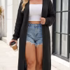 Plus Size Long Black Cardigan, Loose V-Neck Open Front Knit