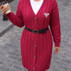 Plus Size Long Knit Cardigan Coat, Loose V-Neck Single Breasted