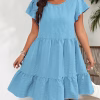 Plus Size Casual Mini Dress – Round Neck Butterfly Sleeve A-Line Dress