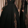 Plus Size Sheer Sleeve Evening Dress – V-Neck Long Dress
