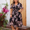 Plus Size Floral Surplice Dress with Butterfly Sleeves, Belted Waist and A-Line Silhouette
