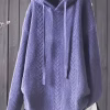 Plus Size Hooded Cable Knit Sweater, Long Loose Fit Pullover