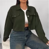 Plus Size Casual Short Corduroy Jacket, Regular Fit Button Front