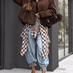 Plus Size Casual Bomber Jacket, Zip Front Spliced Jacket