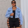 Plus Size Casual Short Denim Jacket, Single-Breasted Turn-Down Collar