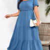 Plus Size Square Neck Maxi Dress with Puff Sleeves and Ruffle Hem