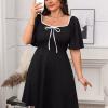 Plus Size Black Mini Dress – Square Neck Butterfly Sleeve A-Line Dress