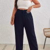 Plus Size Knot Front Wide Leg Pants with High Waist and Elastic Waist