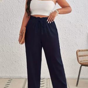 Plus Size Knot Front Wide Leg Pants with High Waist and Elastic Waist
