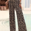 Plus Size Leopard Print Wide Leg Pants with High Waist and Loose Fit