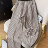 Plus Size Striped Wide Leg Pants, High Waisted Drawstring Trousers