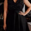 Plus Size Sequin Party Dress – V-Neck A-Line Mini Dress with Shoulder Bow