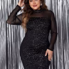Plus Size Glitter Party Dress – Bodycon Mini Dress with Mesh Sleeves
