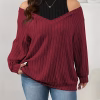 Plus Size Cold Shoulder Long Sleeve Top with O-Neck