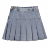 Plus Size Pleated Denim Mini Skirt with High Waist and Button Detail
