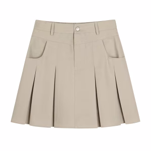 Plus Size Pleated Mini Skirt with High Waist, A-Line Shape and Pockets