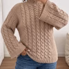 Plus Size Mock Neck Sweater, Thick Knit Long Sleeve Casual Pullover