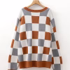 Plus Size Plaid Sweater with Crew Neck, Long Sleeves and Regular Fit